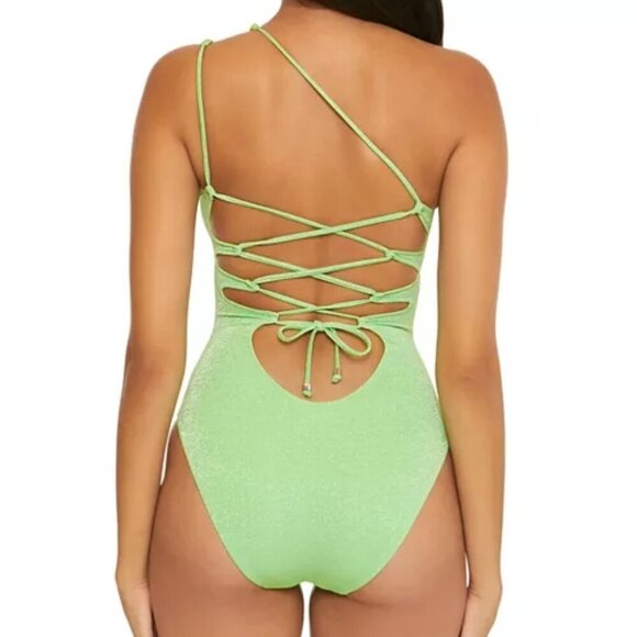 BECCA by Rebecca Virtue Violet Glimmer One Piece Swimsuit Size S Light Green - Picture 2 of 5